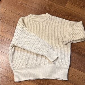 Zara Cream Ribbed Crewneck Sweater